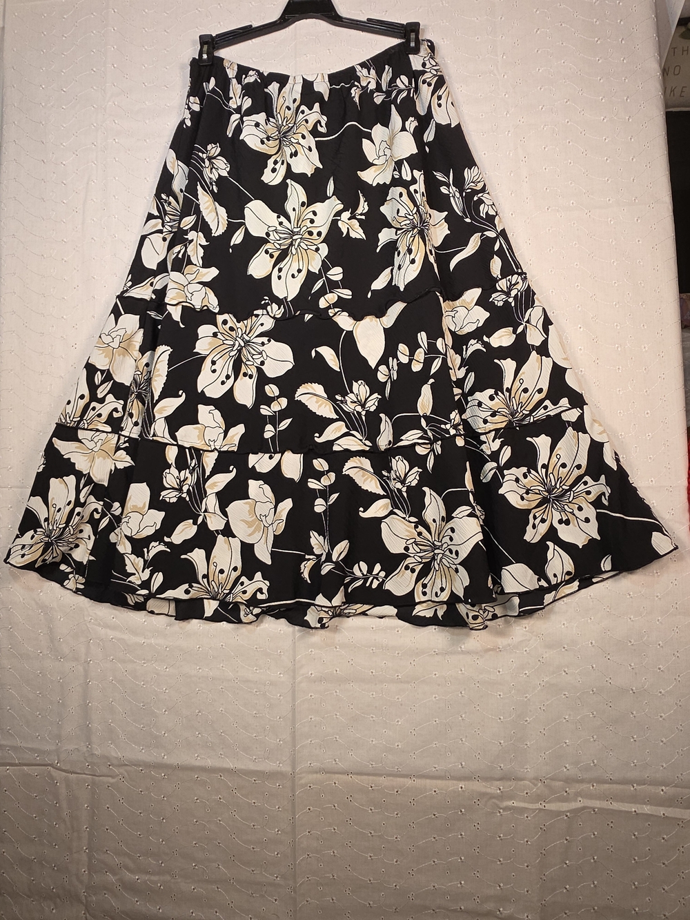 Alfred Dunner Black Skirt with Cream Floral Print